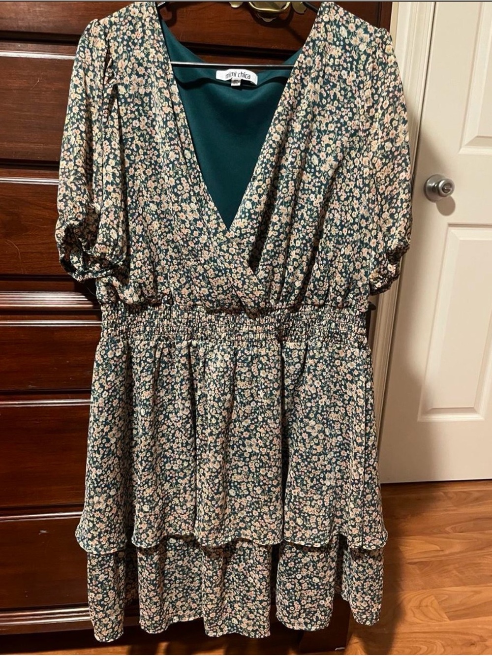 Mimi Chica Teal Neckline Floral Dress